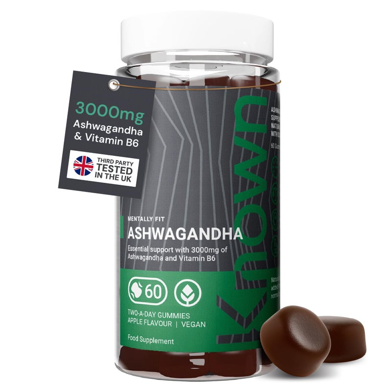 Known 3000mg High Strength Ashwagandha Gummies â€“ Apple Flavour â€“ Chewable Vegan Gummy Supplement â€“ Energy, Mood & Wellbeing Support â€“ 1 Month Supply â€“ Root Extract with Vitamin B6 â€“ for Men & Women